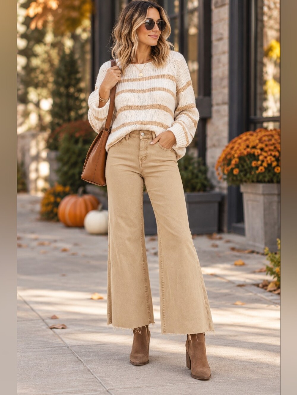 Risen Mid Rise Tummy Control Wide Leg Jeans Raw Hem Ankle Tan Various NEW